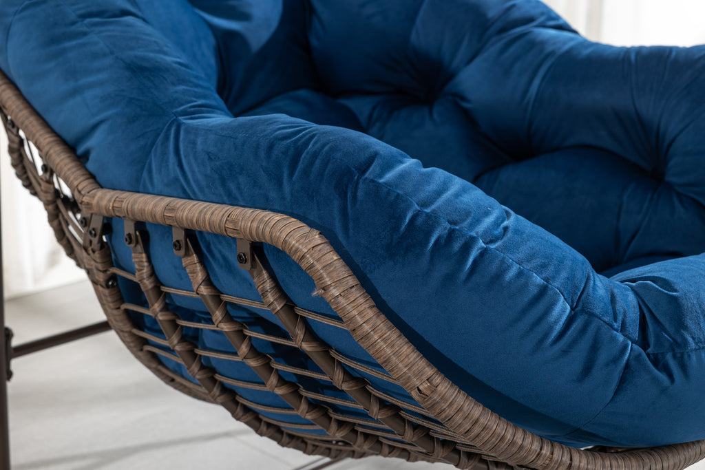 Outdoor Rattan Rocking Chair,Padded Cushion Rocker Recliner Chair Outdoor for Front Porch, Living Room, Patio, Garden, Navy Blue - Grand Goldman Shop