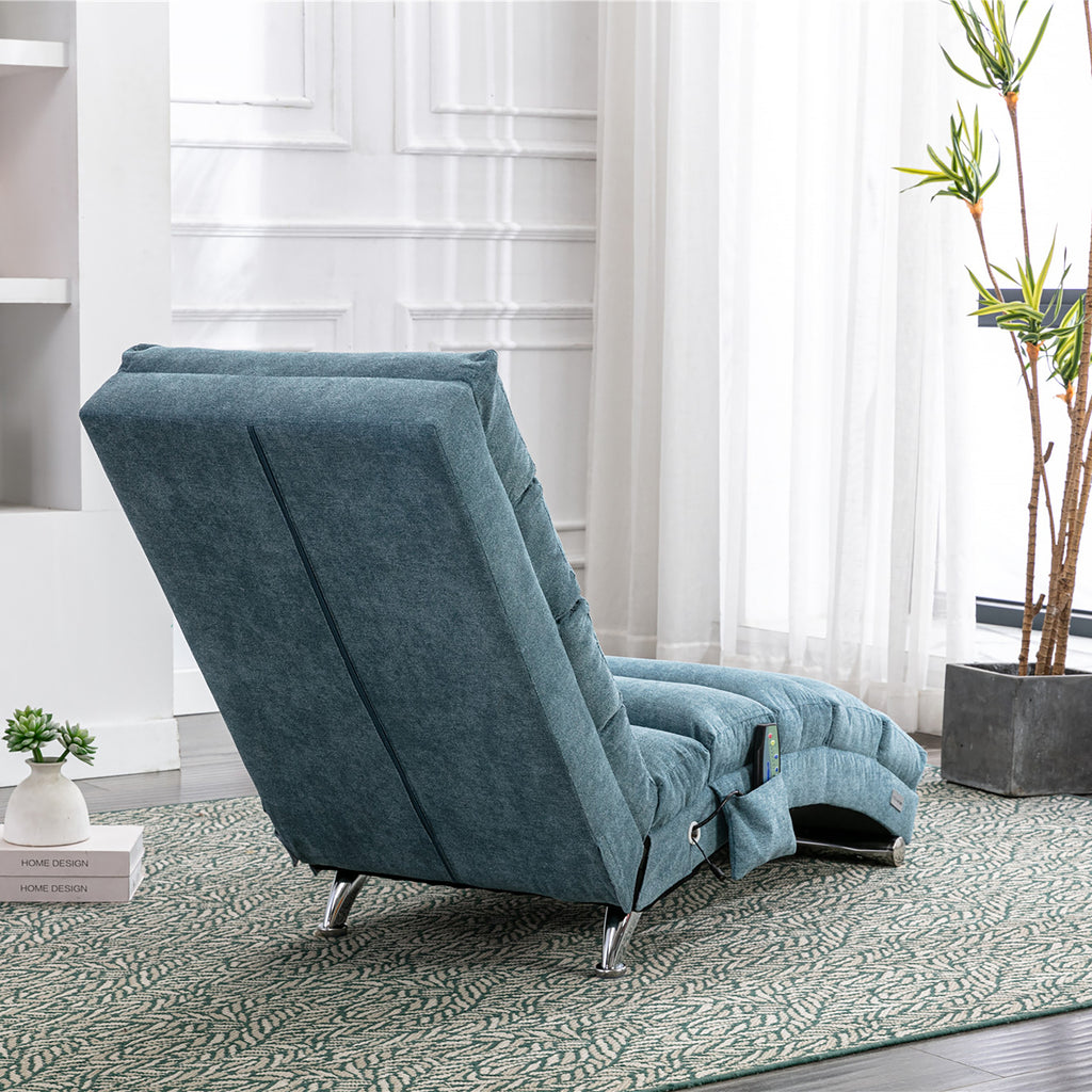 Ergonomic Linen Massage Chaise Lounge with Remote Control, 5 Modes, Blue, 21.65 x 58.27 x 34.25 inches - Grand Goldman Shop