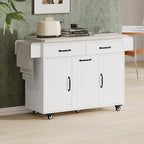 K&K Kitchen Island with Trash Can Storage Cabinet, Kitchen Cart with Drop Leaf, Spice Rack, Towel Rack and Drawer, Rolling Kitchen Island on Wheels with Adjustable Shelf, White - Grand Goldman Shop