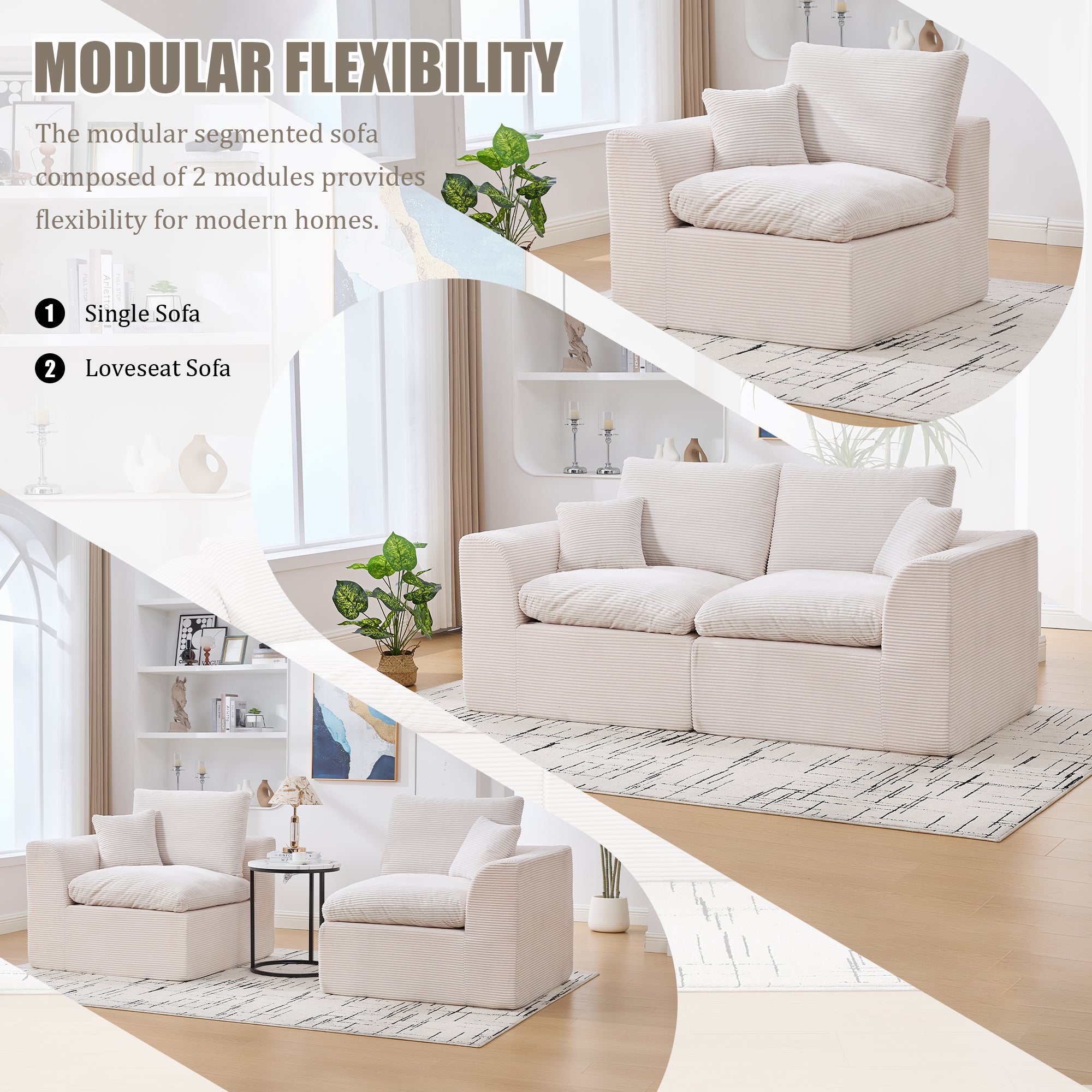 UNITED WE WIN Modular Sectional Sofa Cloud Couch,Comfy Cloud Modern Sofa,2 Seater with Cushion Covers Removable Furniture for Living Room Bedroom Apartments Dorms,No Assembly Required - Grand Goldman Shop