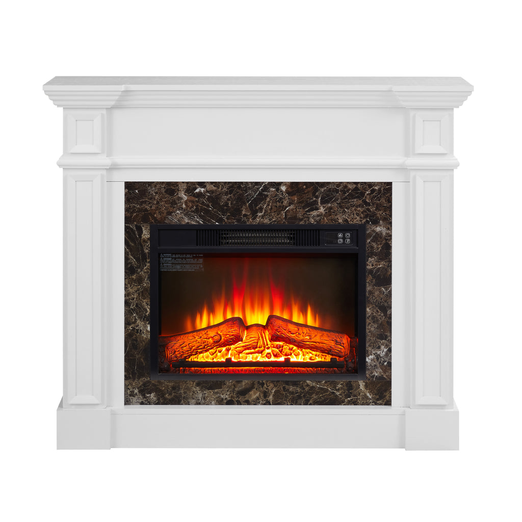 Electric Fireplace with Mantel, Fireplace Mantel, Fireplace Heater Freestanding, Realistic Stacked Stone Surround with Remote Control Timer LED Flame, White, 45.66'W*11.8'D*40'H - Grand Goldman Shop