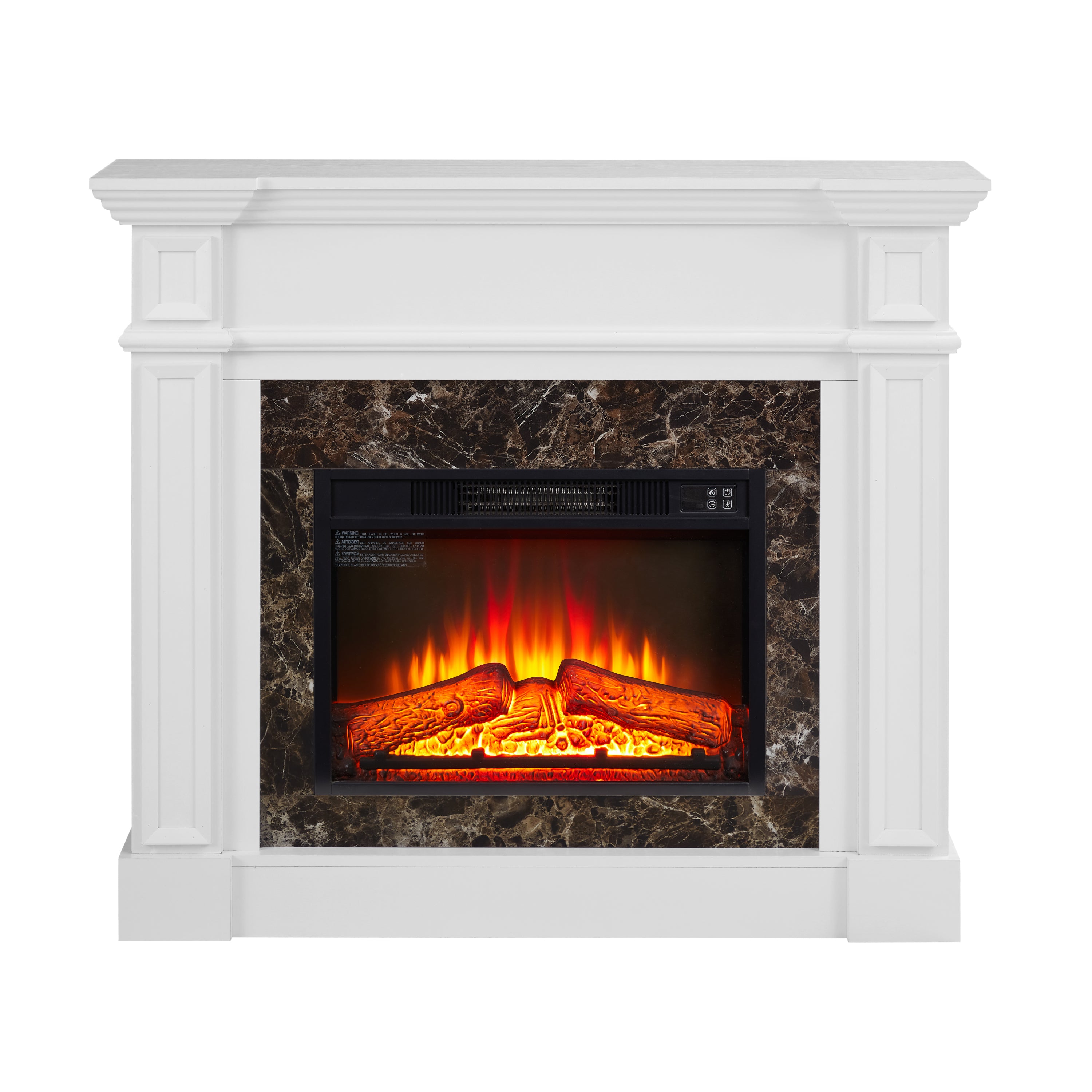 Electric Fireplace with Mantel, Fireplace Mantel, Fireplace Heater Freestanding, Realistic Stacked Stone Surround with Remote Control Timer LED Flame, White, 45.66'W*11.8'D*40'H - Grand Goldman Shop