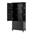 70' Kitchen Pantry Cabinet with 2 Cabinet Shelves,Luxurious Wooden Cupboard with 6 Door Shelves and 3 Drawers for Kitchen, Dining Room,Black - Grand Goldman Shop