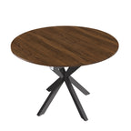 Modern Solid Wood Veneer Retractable Dining Table, Round Extendable 6-Person Table, Walnut MDF with Carbon Steel Base, 42-58 Inches - Grand Goldman Shop
