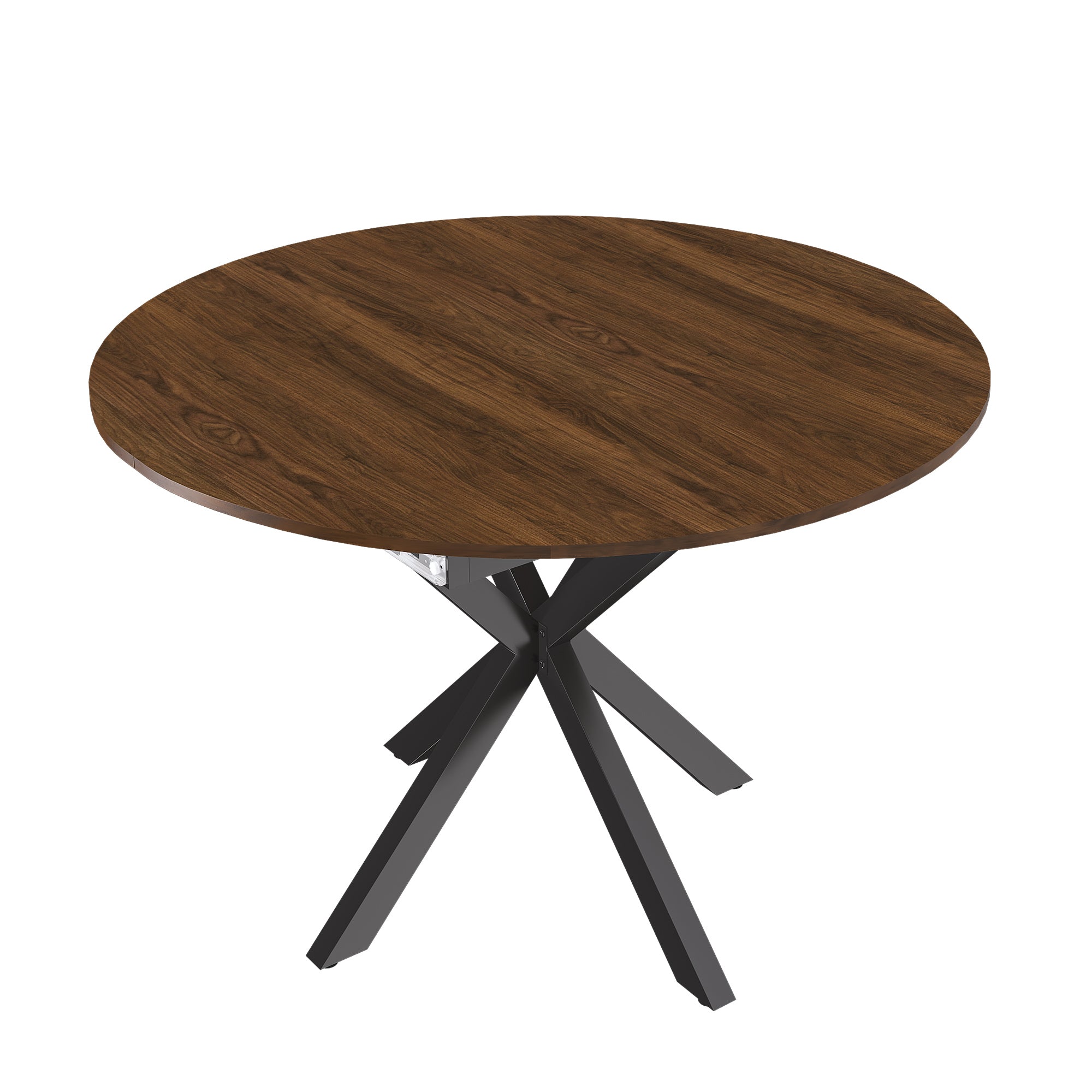 Modern Solid Wood Veneer Retractable Dining Table, Round Extendable 6-Person Table, Walnut MDF with Carbon Steel Base, 42-58 Inches - Grand Goldman Shop