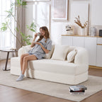 2-in-1 Foldable Sofa Bed,70 Inch Folding Boneless Couch Convertible Compressed Sleeper Sofabed, 4 Pillows for Living Room Apartment, Milk White - Grand Goldman Shop