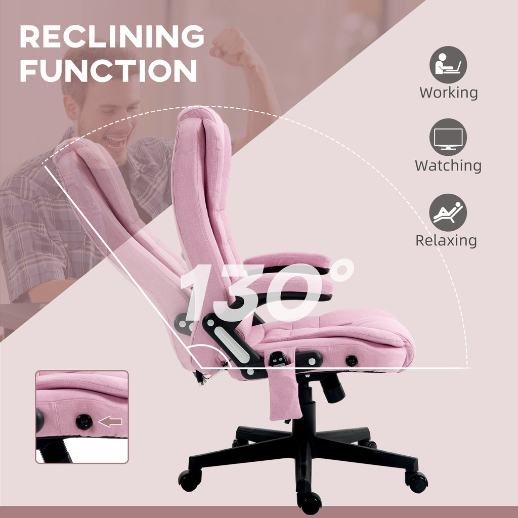 HOMCOM 6 Point Vibrating Massage Office Chair with Heat, Linen High Back Executive Office Chair with Reclining Backrest, Padd