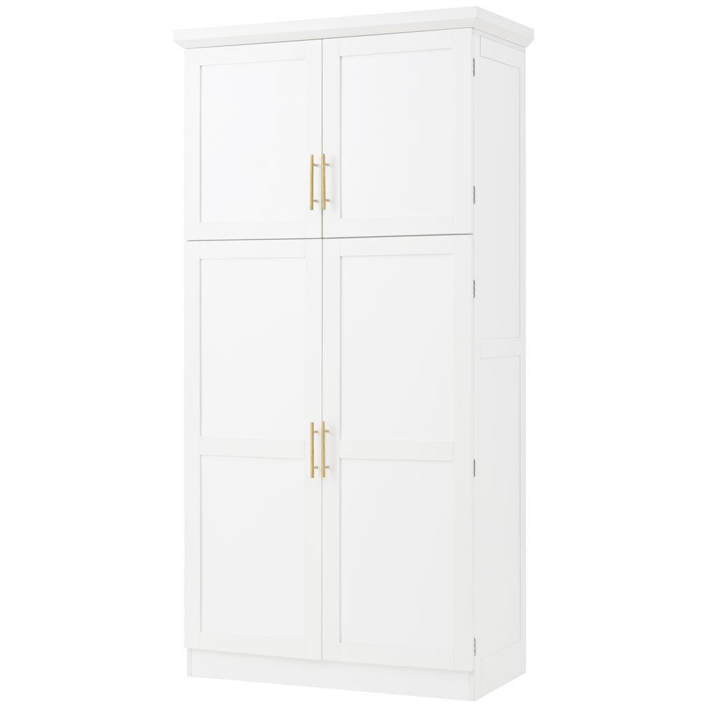 [Assembly Video Provided] TOPMAX 35.5x17.6x70.9inch Freestanding Kitchen Pantry Cabinet, Tall Storage Cabinet with 4 Doors, 2 Door Shelves, 8 Pull-out Trays and Adjustable Shelf for Dining Room, White - Grand Goldman Shop
