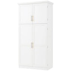 [Assembly Video Provided] TOPMAX 35.5x17.6x70.9inch Freestanding Kitchen Pantry Cabinet, Tall Storage Cabinet with 4 Doors, 2 Door Shelves, 8 Pull-out Trays and Adjustable Shelf for Dining Room, White - Grand Goldman Shop