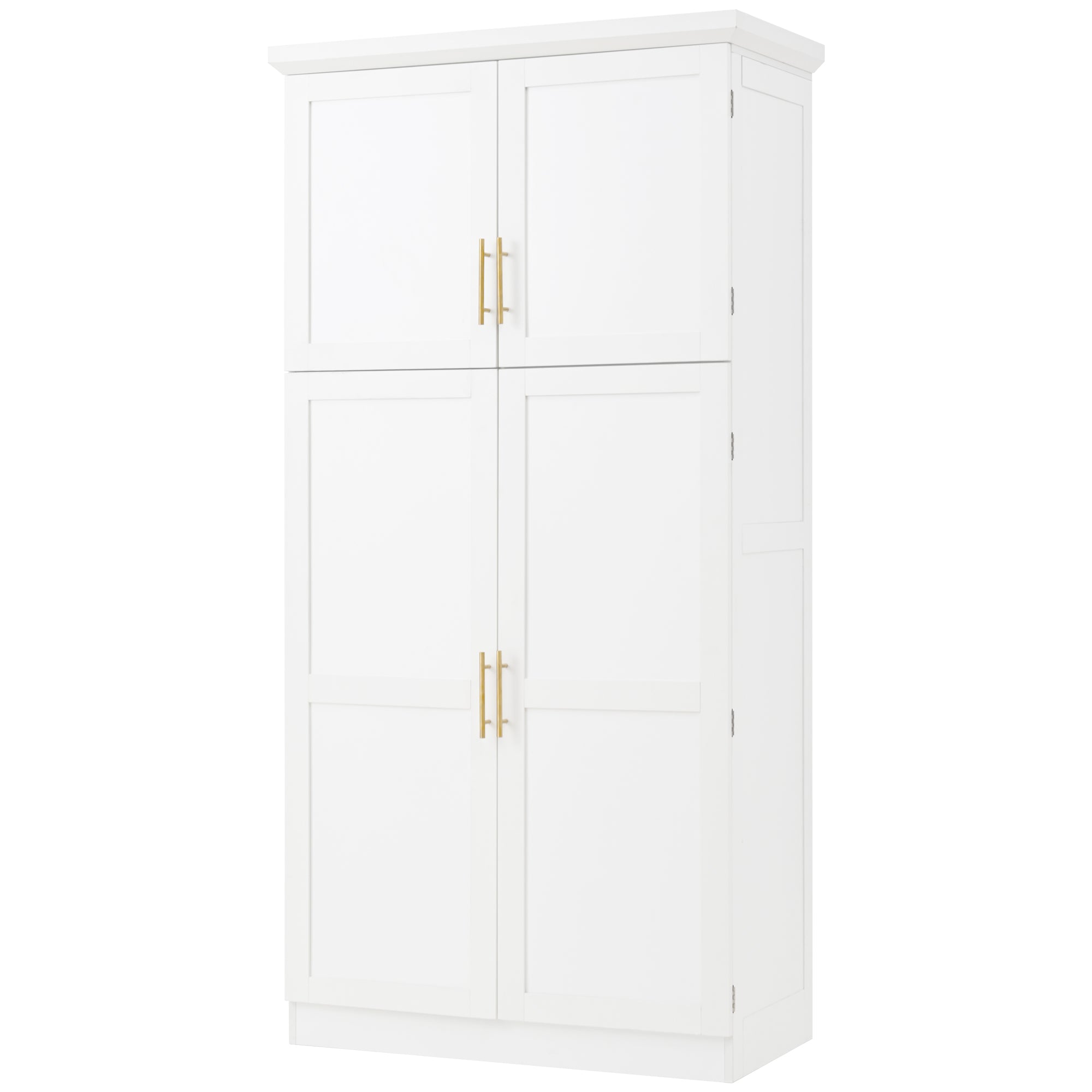 [Assembly Video Provided] TOPMAX 35.5x17.6x70.9inch Freestanding Kitchen Pantry Cabinet, Tall Storage Cabinet with 4 Doors, 2 Door Shelves, 8 Pull-out Trays and Adjustable Shelf for Dining Room, White - Grand Goldman Shop