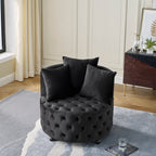 Modern Velvet Upholstered Swivel Chair with Button Tufted Design, Movable Wheels, 3 Pillows, Black - Grand Goldman Shop