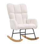 Rocking Chair Nursery, Glider Rocking Chair with Soft Seat and High Backrest, 250 lbs Weight Capacity Teddy Fabric, Upholstered Glider Rocker Chair for Nursery, Bedroom, Living Room, Ivory White - Grand Goldman Shop