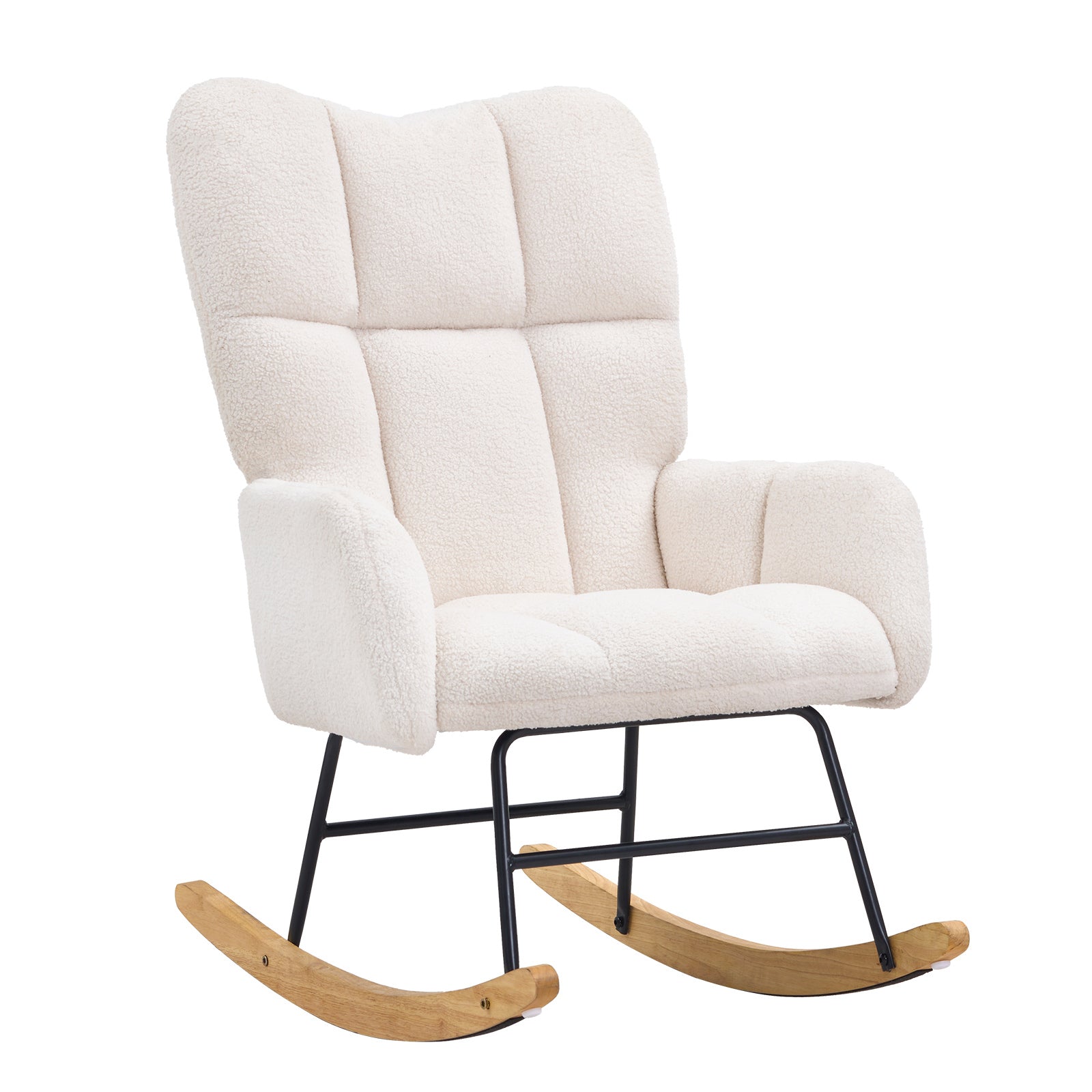 Rocking Chair Nursery, Glider Rocking Chair with Soft Seat and High Backrest, 250 lbs Weight Capacity Teddy Fabric, Upholstered Glider Rocker Chair for Nursery, Bedroom, Living Room, Ivory White - Grand Goldman Shop