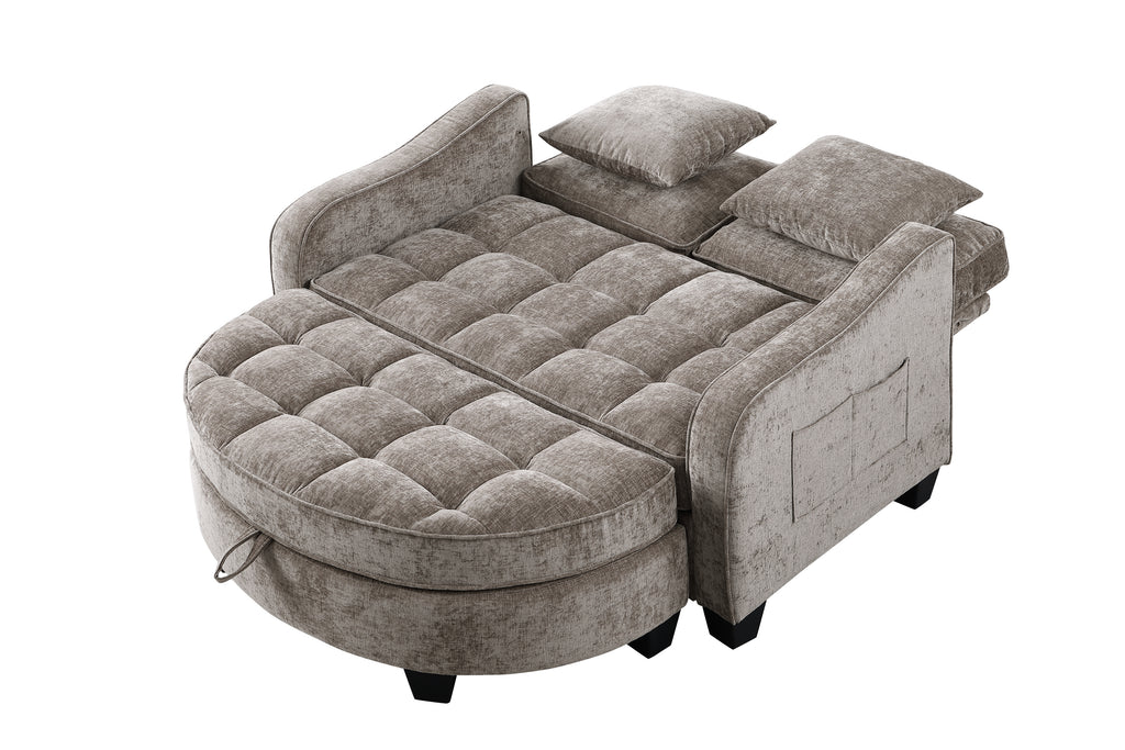 Two-seater sofa, double sofa chaise longue, with irregular armrests and backrests, footrest with storage space, comes with two small throw pillows, suitable for living room and bedroom - Brown - Grand Goldman Shop
