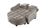 Two-seater sofa, double sofa chaise longue, with irregular armrests and backrests, footrest with storage space, comes with two small throw pillows, suitable for living room and bedroom - Brown - Grand Goldman Shop