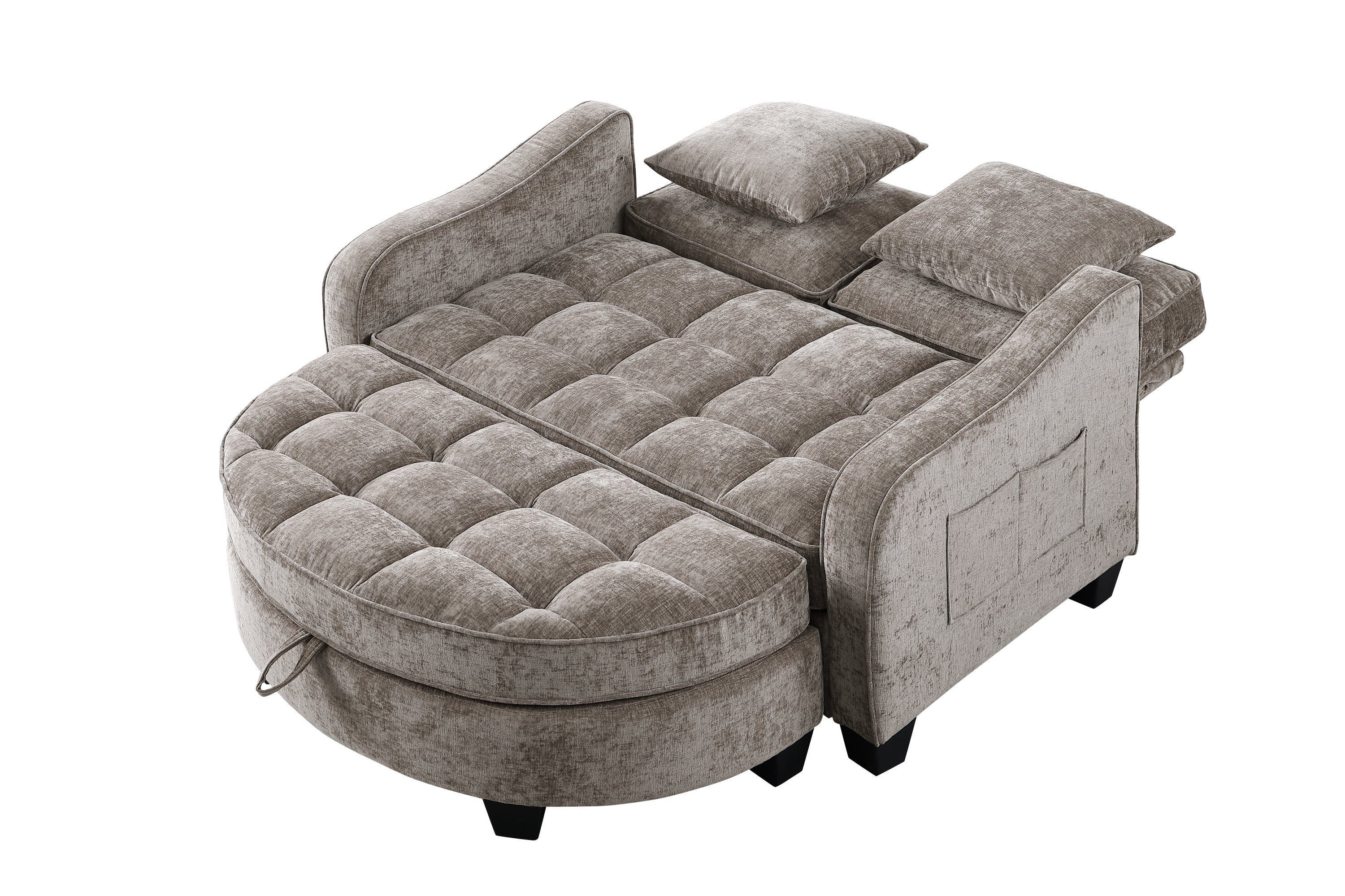 Two-seater sofa, double sofa chaise longue, with irregular armrests and backrests, footrest with storage space, comes with two small throw pillows, suitable for living room and bedroom - Brown - Grand Goldman Shop