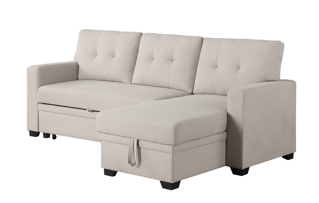 Upholstered Pull out Sectional Sofa with Chaise - Grand Goldman Shop