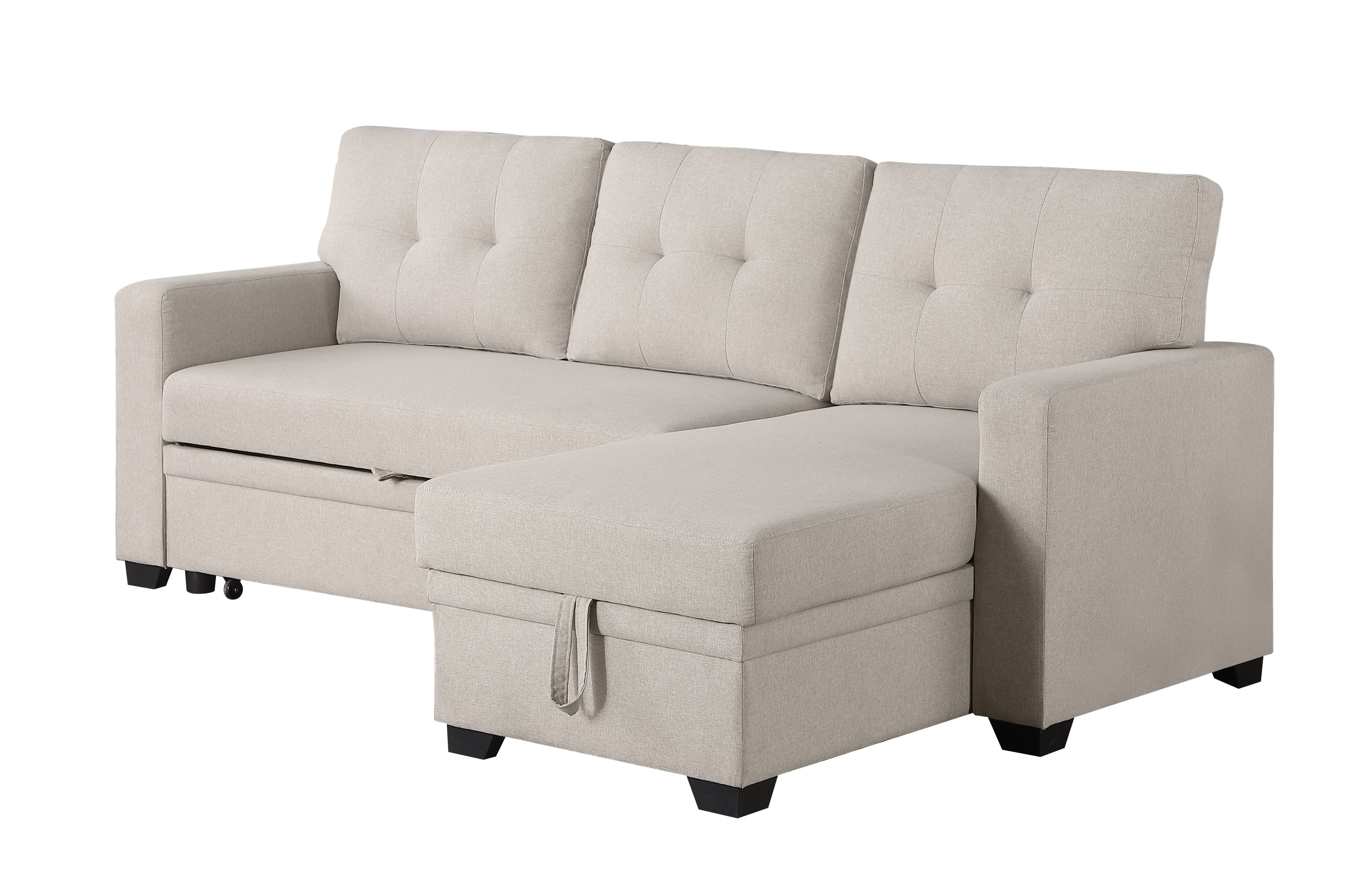 Upholstered Pull out Sectional Sofa with Chaise - Grand Goldman Shop