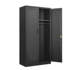 Wide & Deep Metal Storage Cabinet with Hanging Rod,Black Broom Closet Storage Cabinet with Lock, Tall Wardrobe Cabinets with 