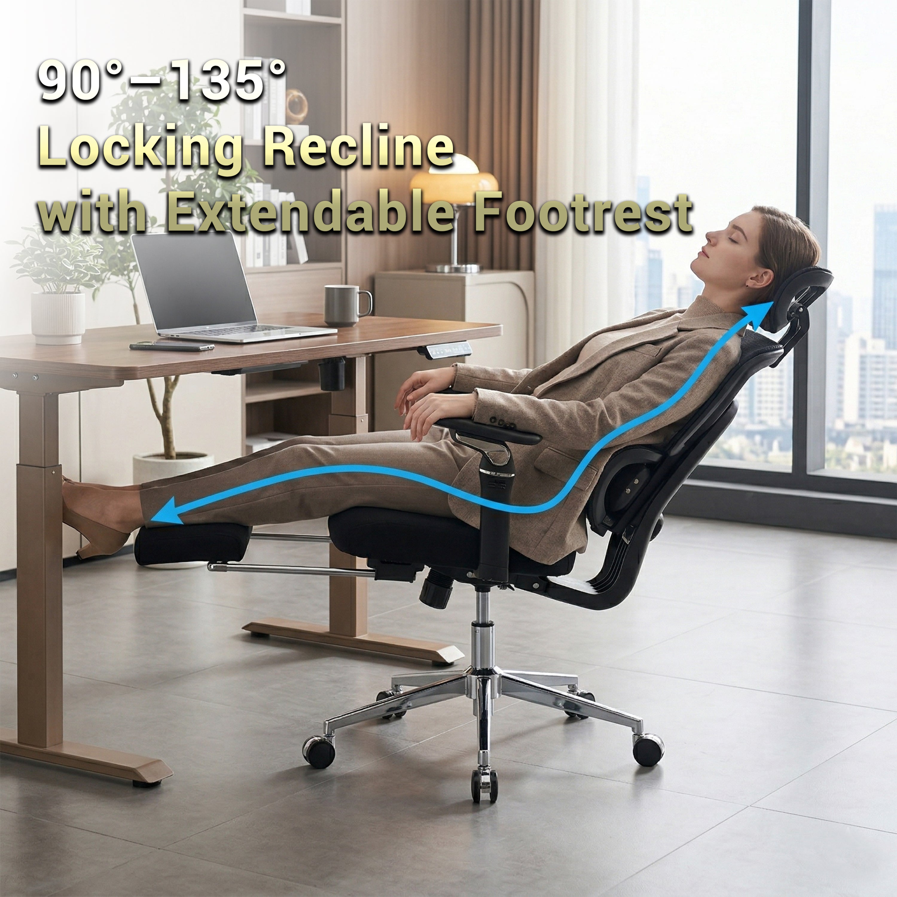 Ergonomic Home Office Desk Chair with Massage Lumbar Support,4D Headrest & 5D Armrests, Adjustable Back High and Seat Depth(B