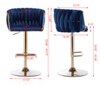Set of 2  Bar Stools,with Chrome Footrest and Base Swivel Height Adjustable Mechanical Lifting Velvet + Golden Leg Simple Bar Stool-Navy - Grand Goldman Shop