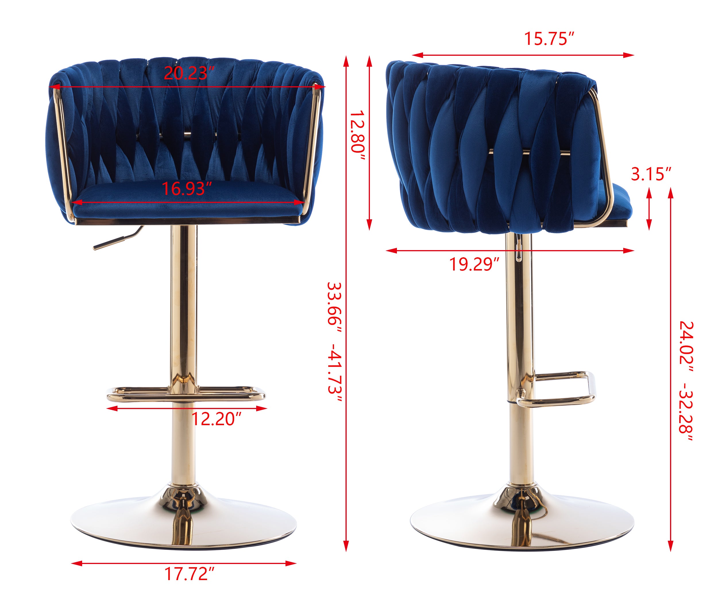 Set of 2  Bar Stools,with Chrome Footrest and Base Swivel Height Adjustable Mechanical Lifting Velvet + Golden Leg Simple Bar Stool-Navy - Grand Goldman Shop