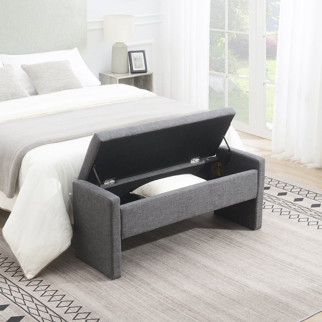 Modern Upholstered Bed End Bench with Storage in Dark Grey Linen, Large Foot Rest Stool for Living Room and Bedroom - Grand Goldman Shop