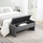 Modern Upholstered Bed End Bench with Storage in Dark Grey Linen, Large Foot Rest Stool for Living Room and Bedroom - Grand Goldman Shop