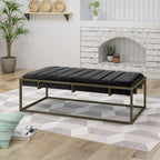 Upholstered Velvet Ottoman Bench with Brass Finish, Black - Grand Goldman Shop