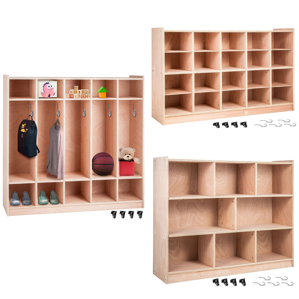 Coat Locker, 5-Section Daycare Cubby Coat Rack 48x12x48 inch, Classroom Coat Locker and Backpack Hanger, with 5 Hooks and Sto