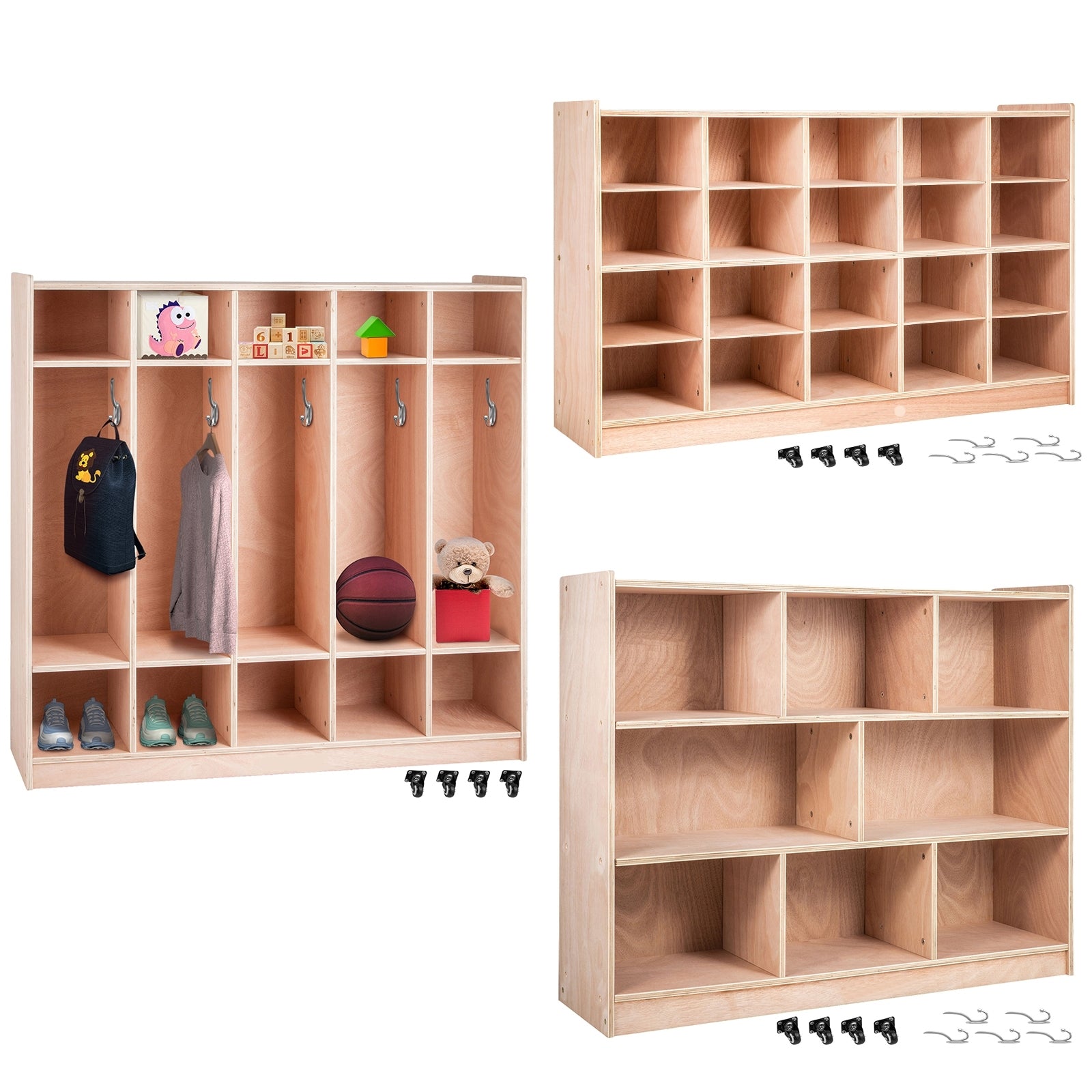 Coat Locker, 5-Section Daycare Cubby Coat Rack 48x12x48 inch, Classroom Coat Locker and Backpack Hanger, with 5 Hooks and Sto