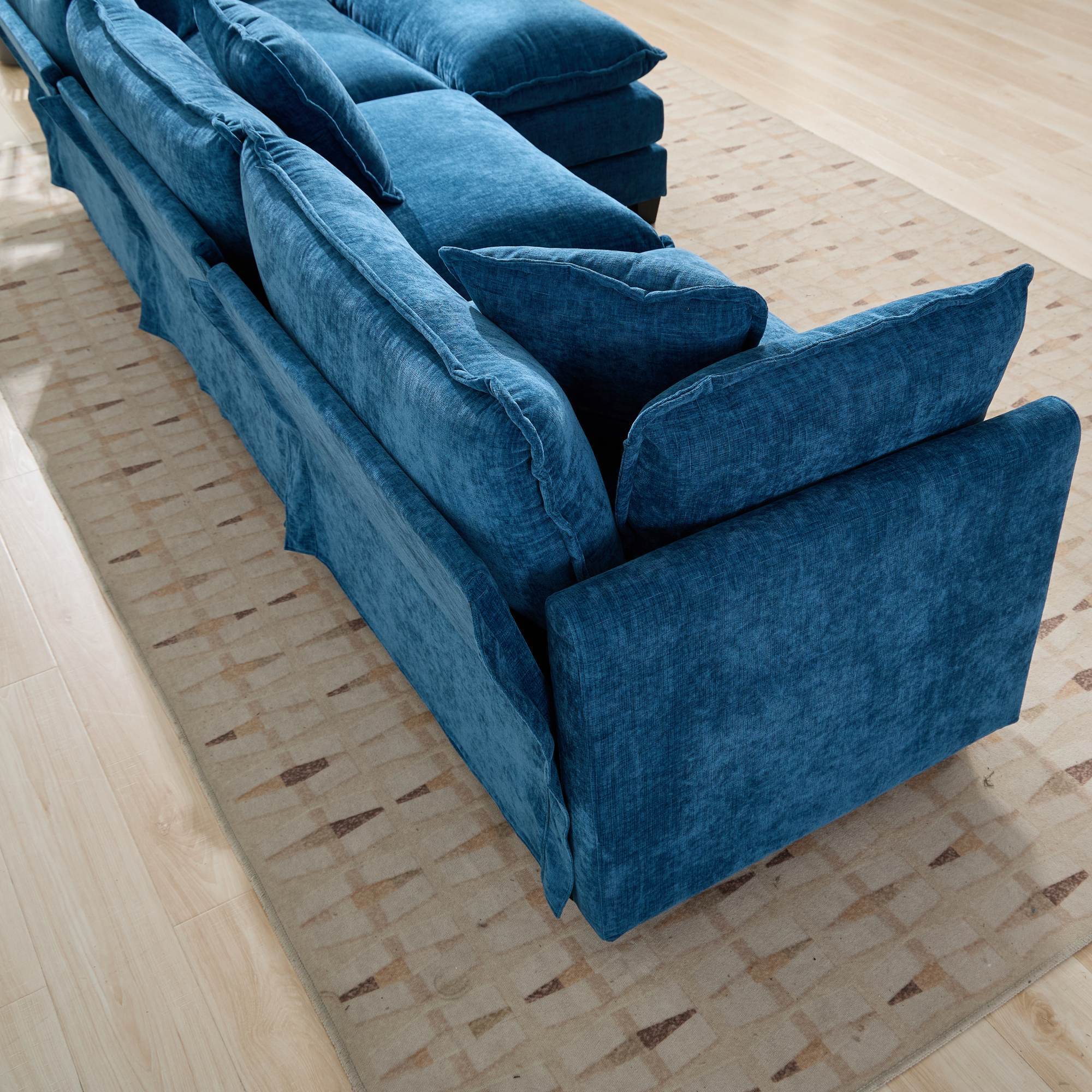 Cloud Sofa two Seats (the cushion on the armrest not included), Modern Sectional Couch, for Apartment, Comfy Double Layer Upholstered Seat Cushion, Breathable Chenille Fabric, Blue,SW504ABL - Grand Goldman Shop