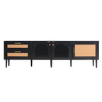 Black Rattan-inspired TV Stand with 3 Cabinets & 2 Drawers, MDF and Solid Wood Media Console for TVs up to 80'', Modern Living Room Entertainment Center - Grand Goldman Shop