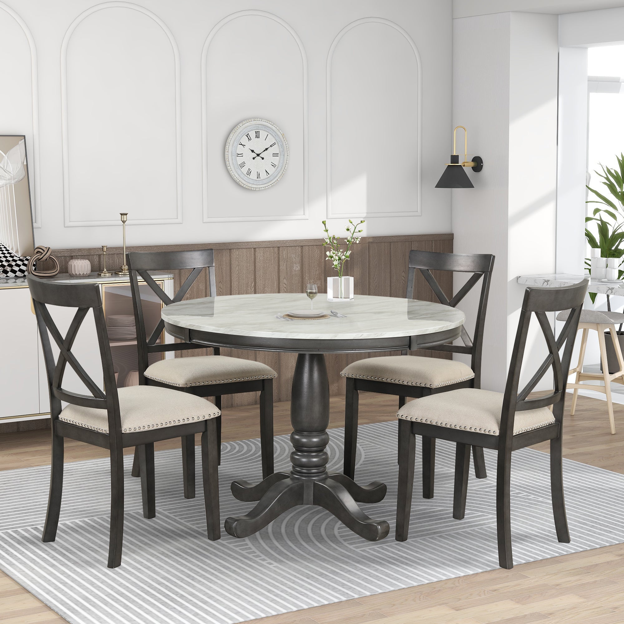 Orisfur. 5 Pieces Dining Table and Chairs Set for 4 Persons, Kitchen Room Solid Wood Table with 4 Chairs - Grand Goldman Shop