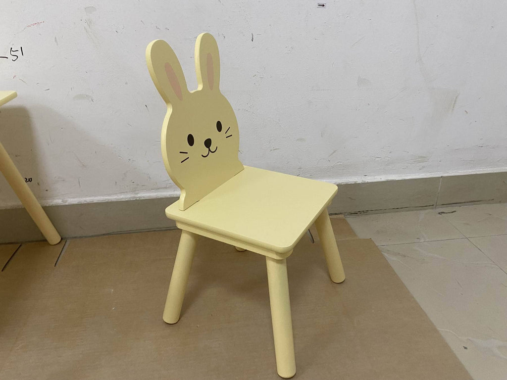 Kids Table and Chair Set with 2 Bunny Chairs, Children's Wooden Activity Table for Toddlers, Cute Animal Design Study Play Se
