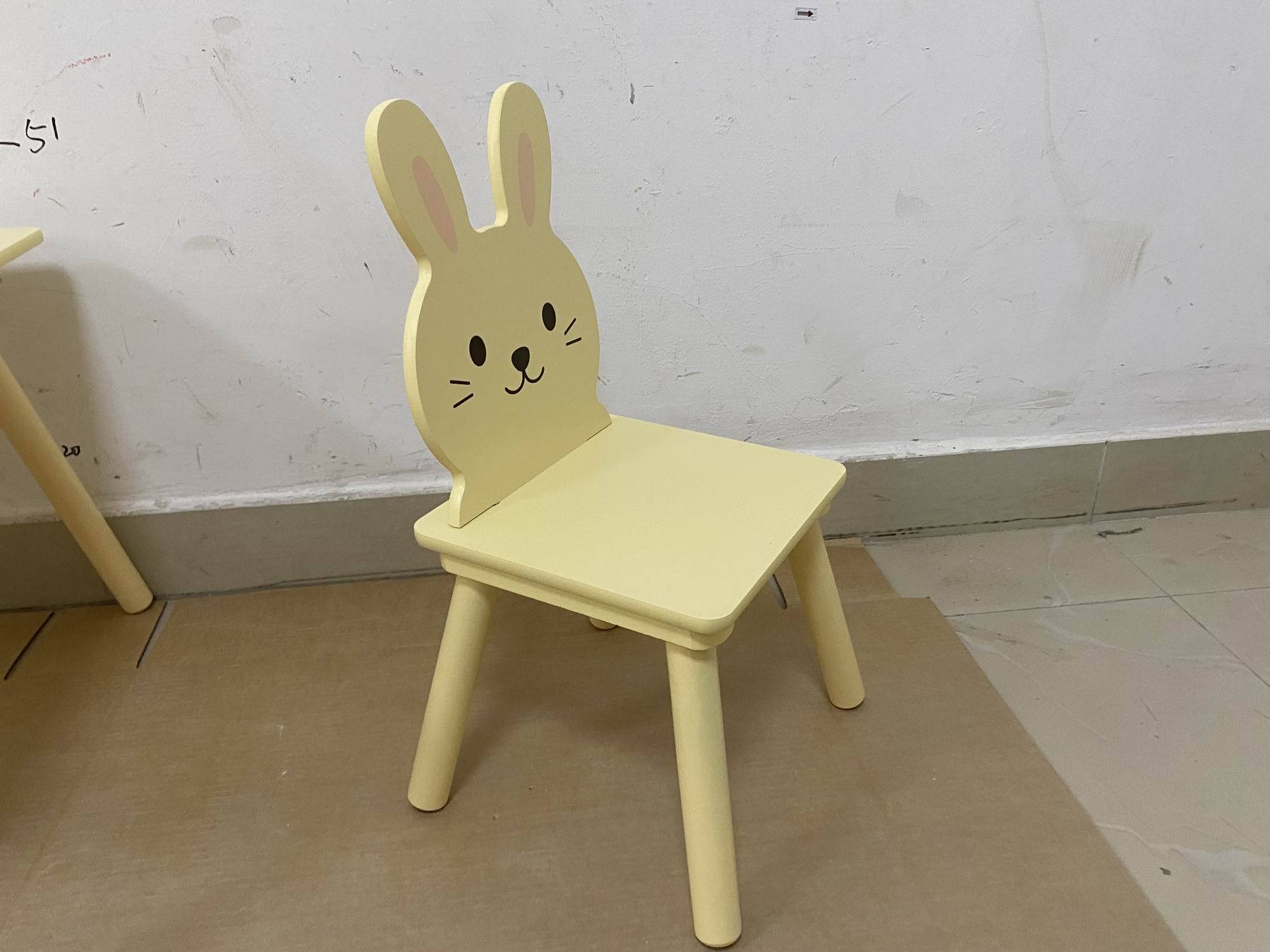 Kids Table and Chair Set with 2 Bunny Chairs, Children's Wooden Activity Table for Toddlers, Cute Animal Design Study Play Se