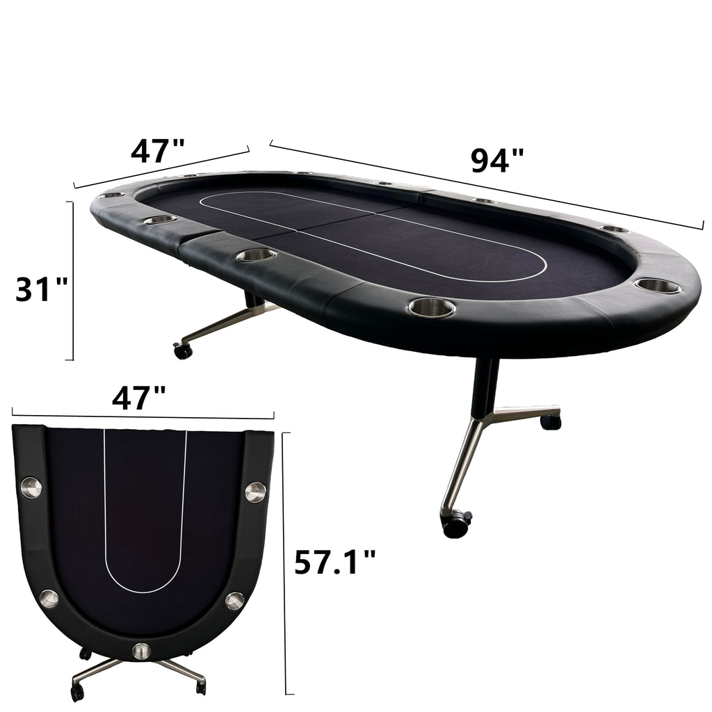 INO Design 94' Fodable Poker Table for 10 players, Black | Premium Home Decor - Grand Goldman