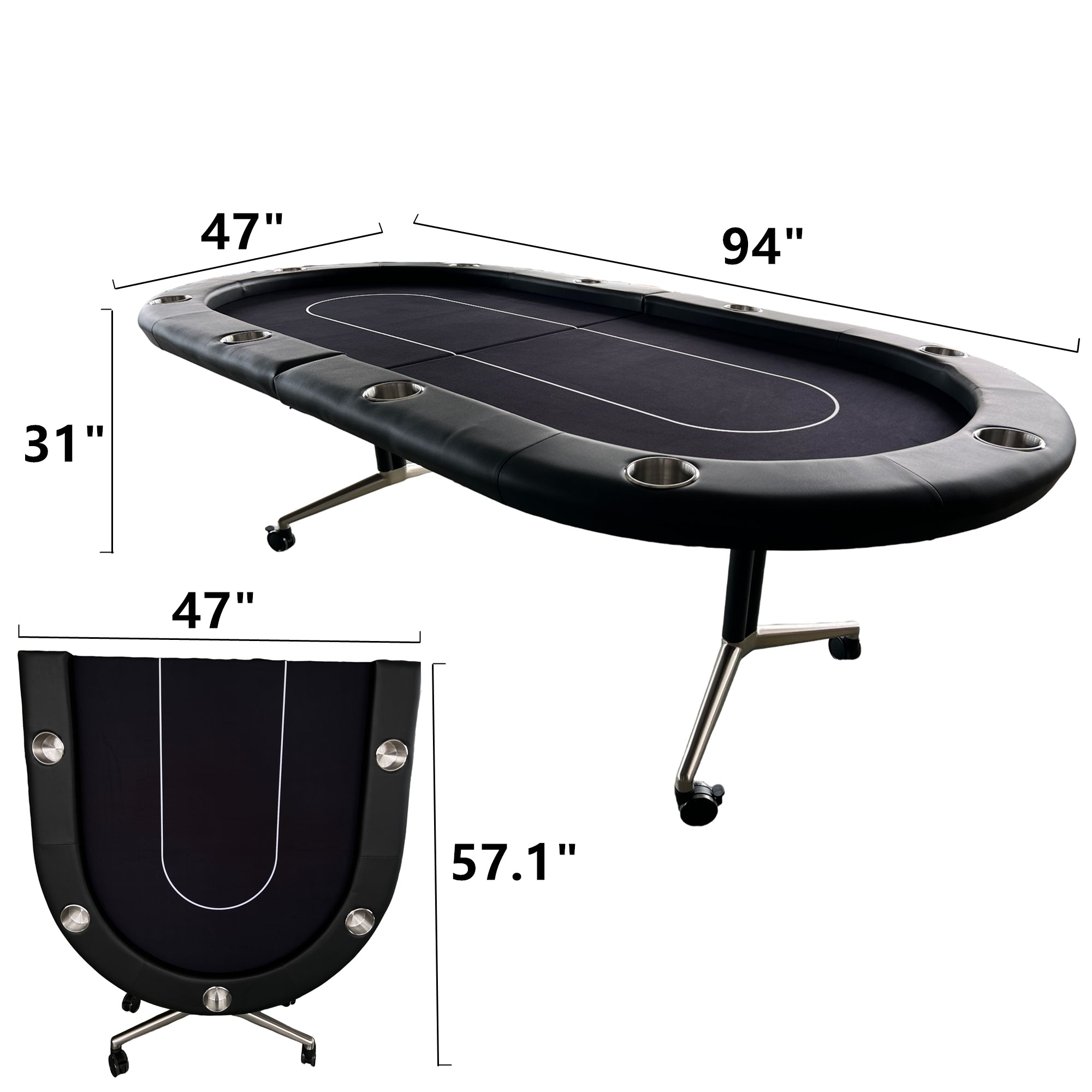 INO Design 94' Fodable Poker Table for 10 players, Black | Premium Home Decor - Grand Goldman