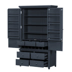 [Assembly&Show Video Available] TOPMAX Freestanding Large Kitchen Pantry Wooden Kitchen Storage Cabinet Cupboard with 8 Door Shelves,3 Adjustable Shelves,7 Drawers& 8 Wine Racks, Gray - Grand Goldman Shop