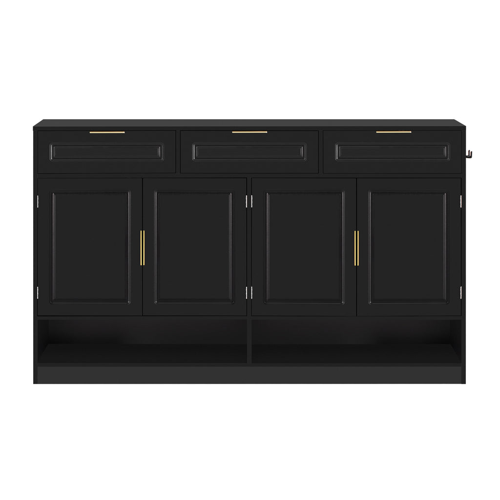 U-Style Farmhouse Sideboard with 3 Drawers & 4 Doors,59.1' Multi-Functional Storage Buffet with Adjustable Shelf and Open Storage Compartments, Suitable for Dining Room, Living Room, Entryway. - Grand Goldman Shop