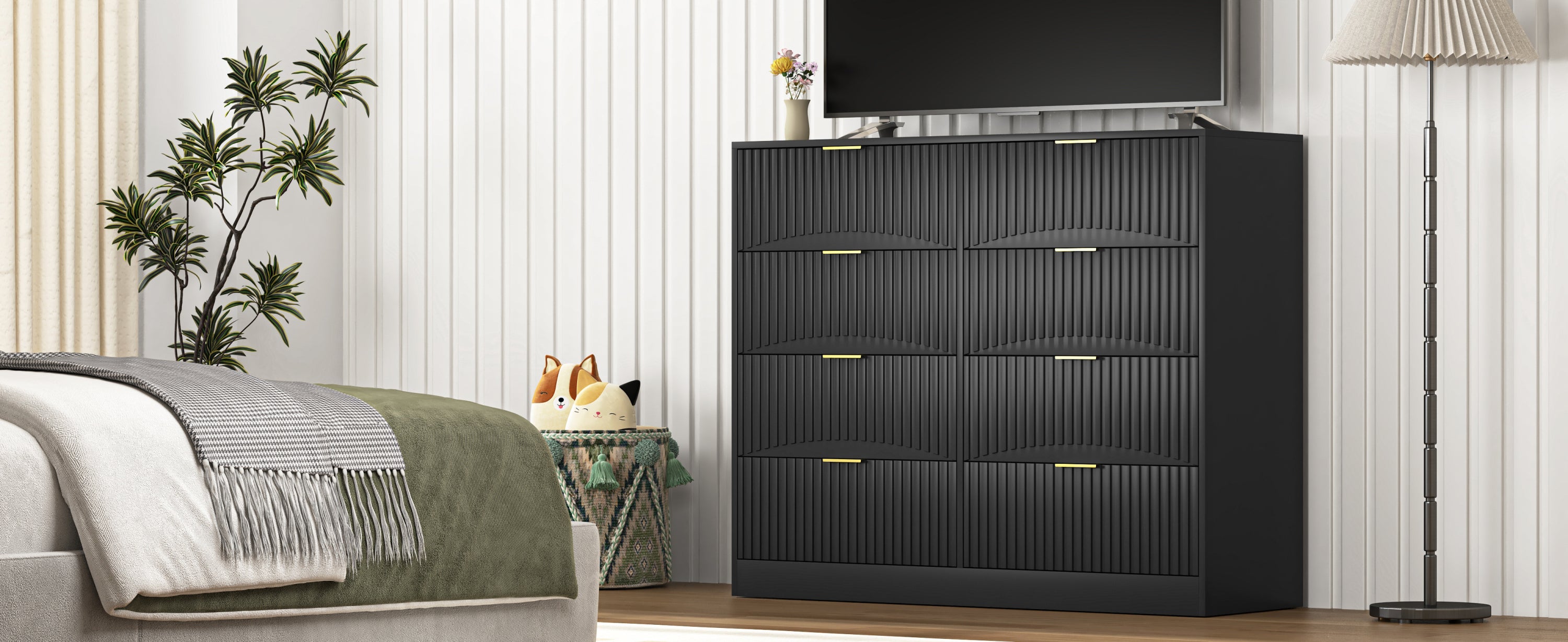 Modern 8 Drawers Dresser Chests for Bedroom,47.2' Wide Wood Chest of Drawers with Gold Metal Handle,Drawer Organizer for Bedroom,Living Room,Hallway and Entryway,Black - Grand Goldman Shop