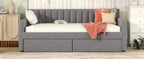 Twin Size Upholstered daybed with Drawers, Wood Slat Support, Gray - Grand Goldman Shop