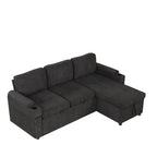 Black Convertible L-shaped Sofa Couch with Storage, Cup Holders, USB Ports, Chenille Fabric, 83.5' - Grand Goldman Shop