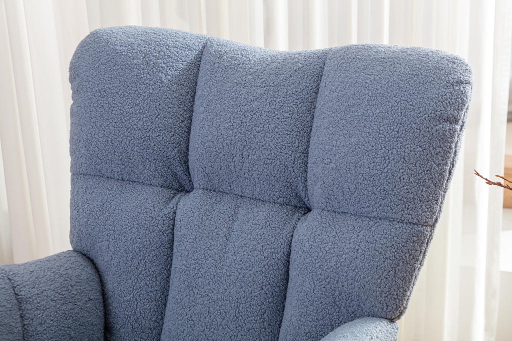 050-Teddy Fabric Rocking Gilder Nursery Chair For Living Room Indoor,Light Blue - Grand Goldman Shop