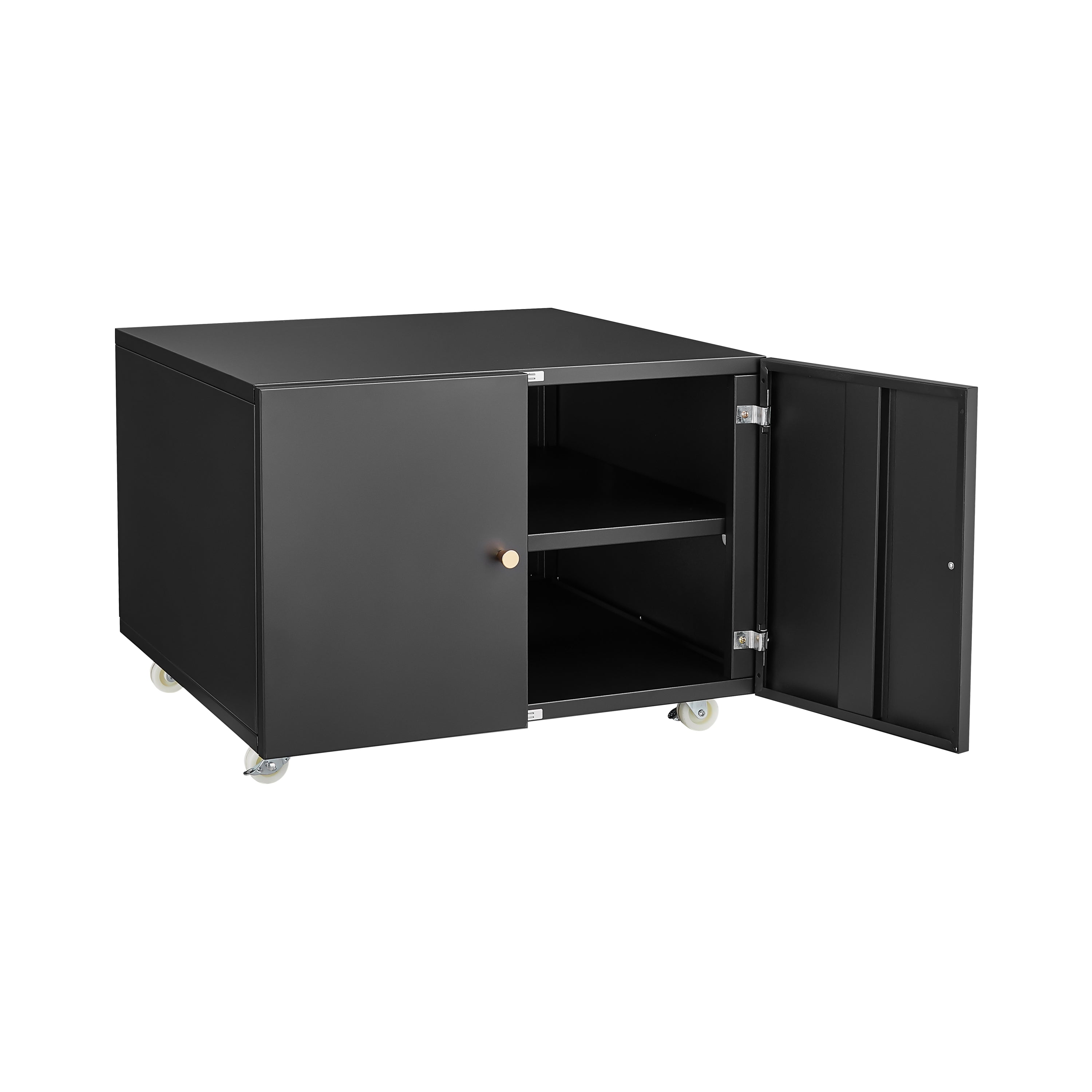Modern Office Copier Cabinet Black 2-Door Steel Mobile Pedestal File Printer Stand - Grand Goldman