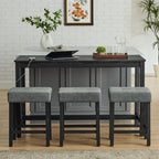 59 Inch Bar Table, Dining Table, Sofa Table with Power Outlet, 3 Upholstered Stools, 4 Piece Bar Table and Chair Set for Living Room, Dining Room, Kitchen - Grand Goldman Shop