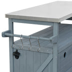 K&K Outdoor Kitchen Island, Rolling Bar Cart & Storage Cabinet, Farmhouse Solid Wood Outdoor Grill Table with Stainless Steel Top, Spice Rack , Towel Rack for Kitchen & BBQ , Grey Blue - Grand Goldman Shop