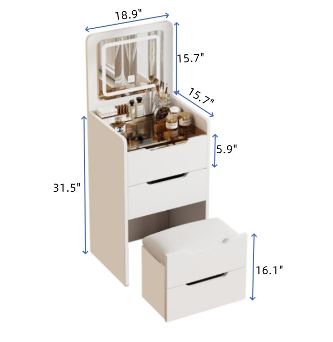 ( 48CM ) 3 in 1 Vanity Desk with Plip Top Mirror, Small Make Up Vanity Set with Visible Glass Desktop, Compact Makeup Vanity with 3 Drawers, Dressing Table for Bedroom ( WHITE COLOR ) - Grand Goldman Shop