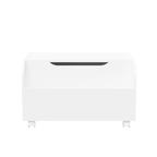 White Wooden Toy Box with 4 Universal Wheels, Kids Playroom Storage Organizer with Front Bookshelf, Flip-Top Lid, Safety Hing