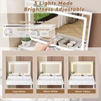 Modern White Vanity Desk with Large Mirror, Power Outlet & Hair Dryer Holder, Adjustable Lighting, 5 Drawers - Grand Goldman Shop